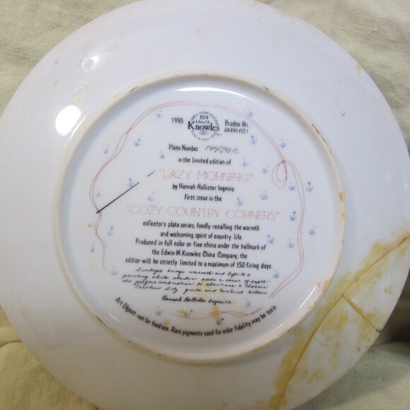 VTG 1990 KNOWLES DISPLAY PLATE, LAZY MORNINGS, $EACH - Picture 6 of 7